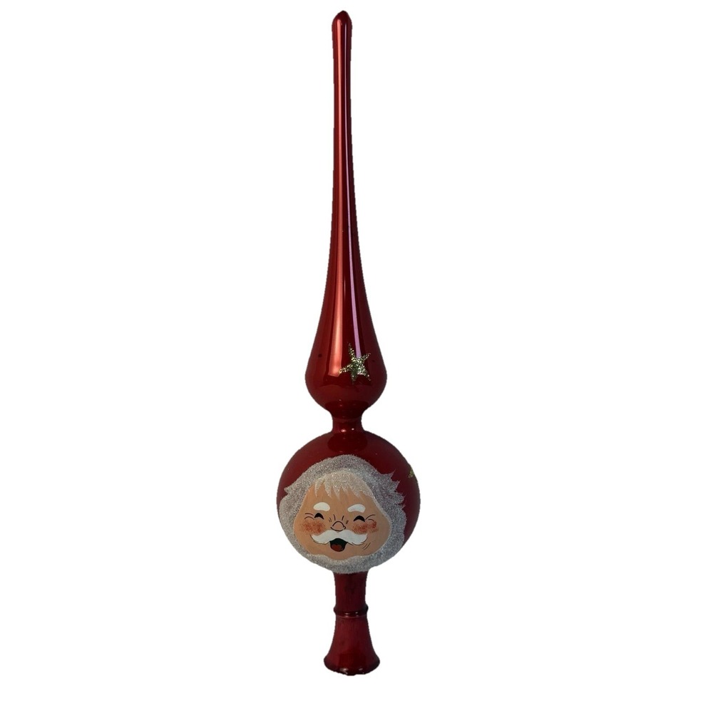 Vintage Red Mercury Glass Tree Topper Santa w/ Gold Mica TREE TOPPER